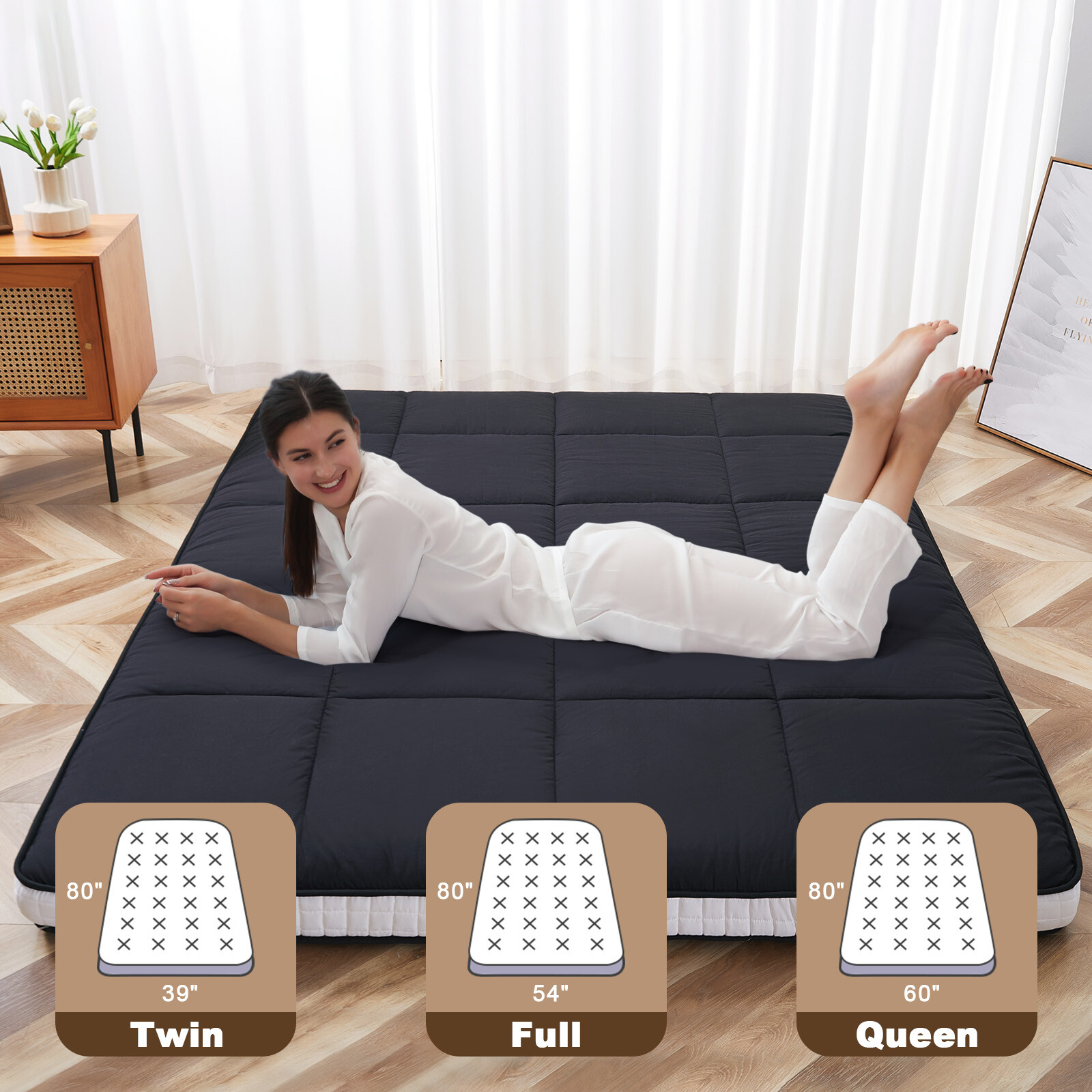 Japanese Futon Mattress 4inch Extra Thick Foldable Japanese Futon Floor Mattress