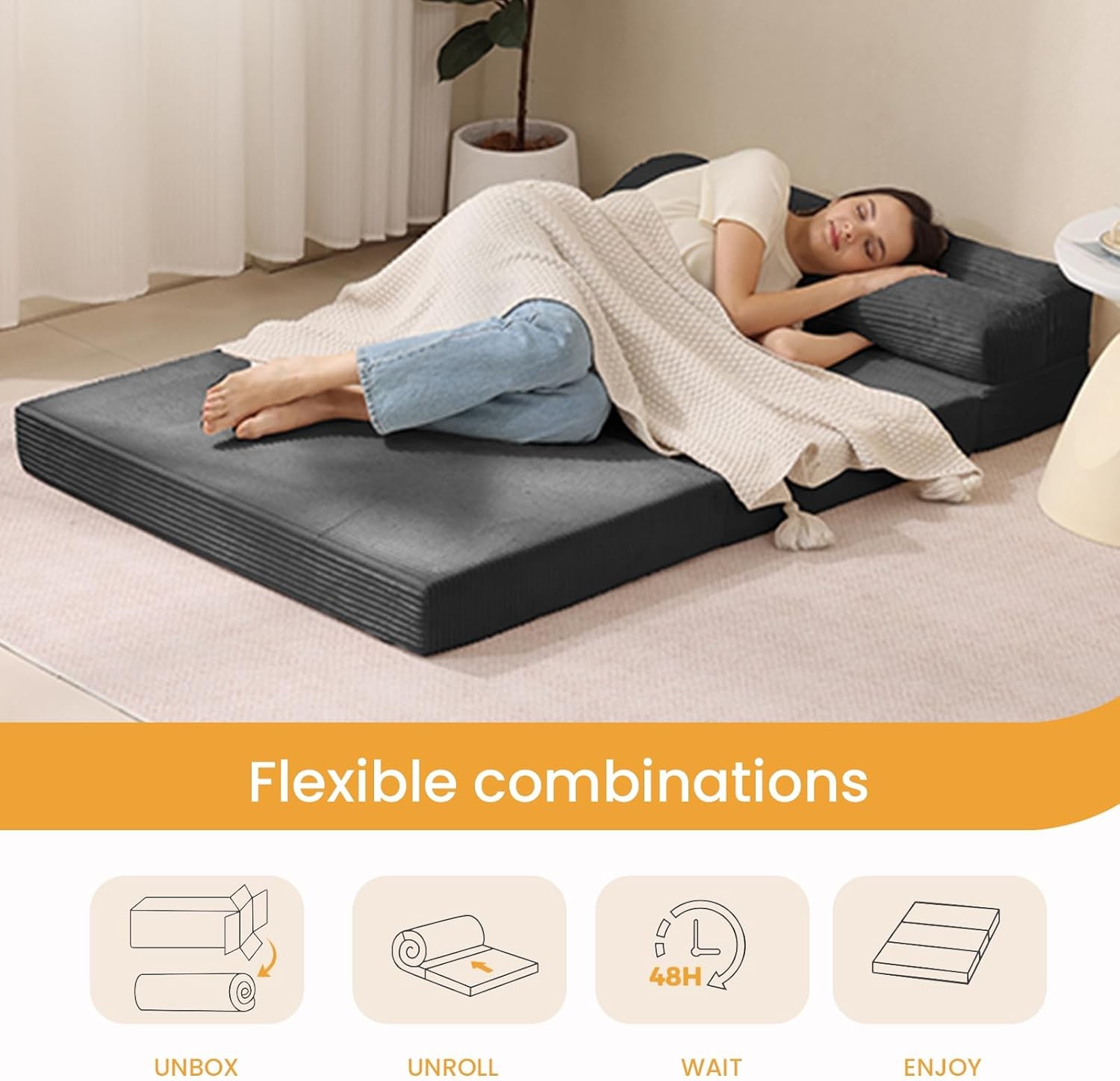 Folding Mattr Twin, Convertible Sofa Bed Foldable Futon Mattr with
