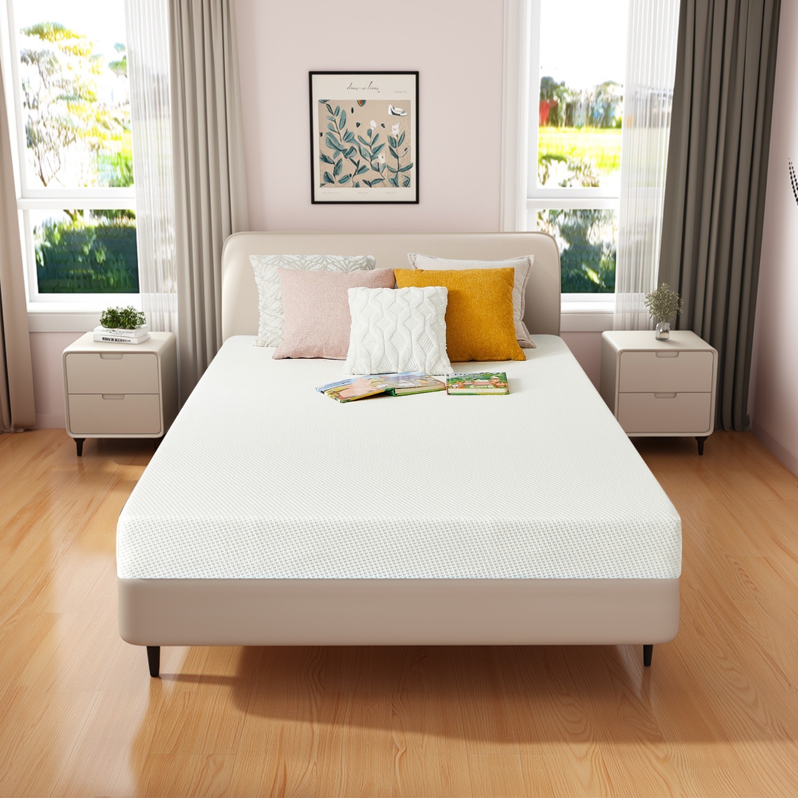5″ 6″ Breathable Green Tea Comfortable Gel Memory Foam Mattress Pressure Relief