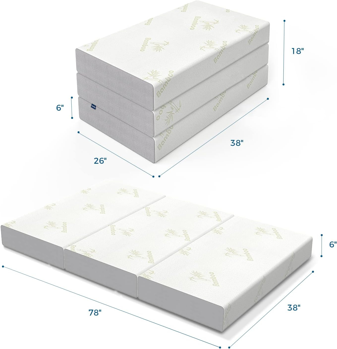 Twin 6″ Trifold Memory Foam Mattress with Soft Cover & Portable Design