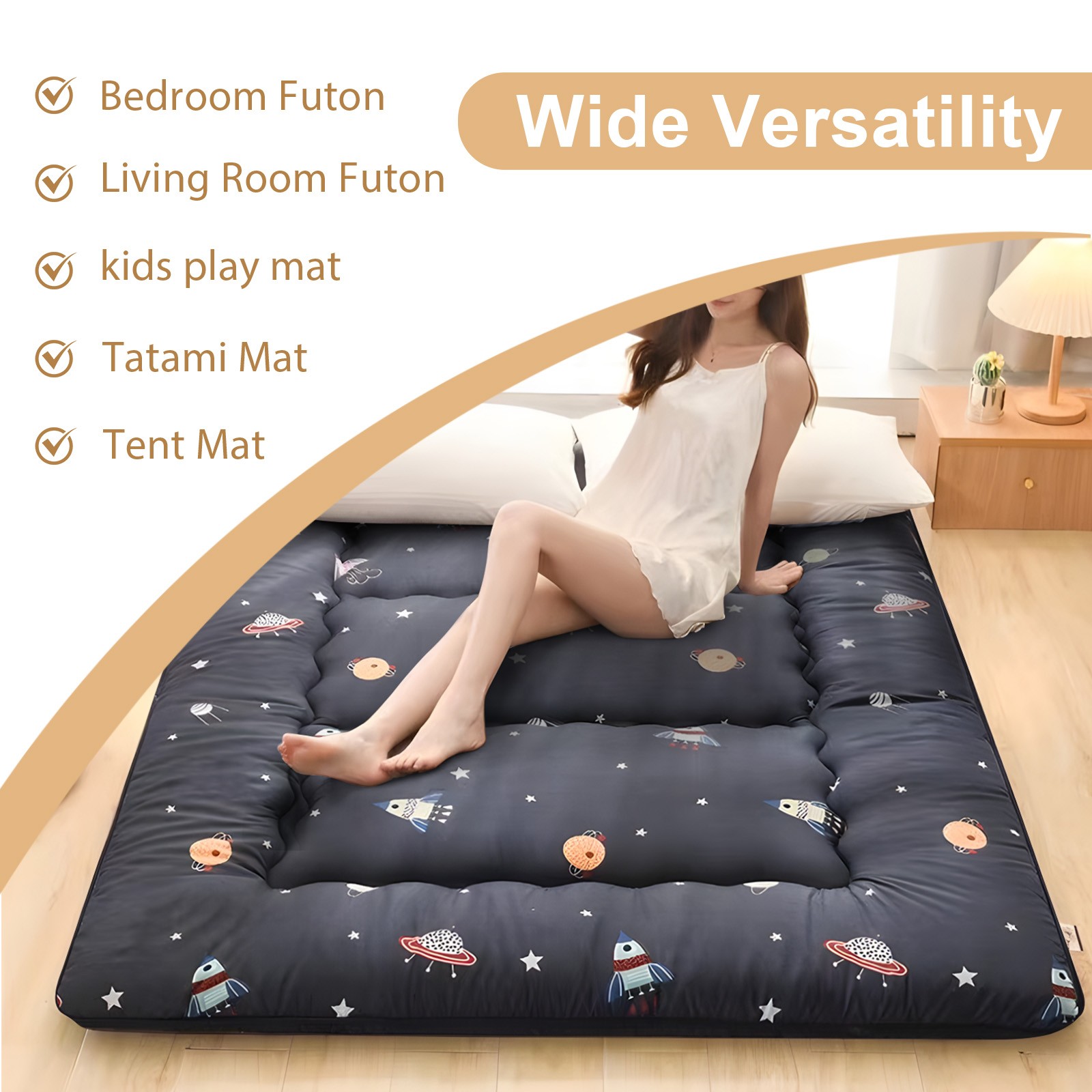 4″ Thick Japanese Floor Futon Mattress Roll Up Tatami Mat Dormitory Sleeping Pad