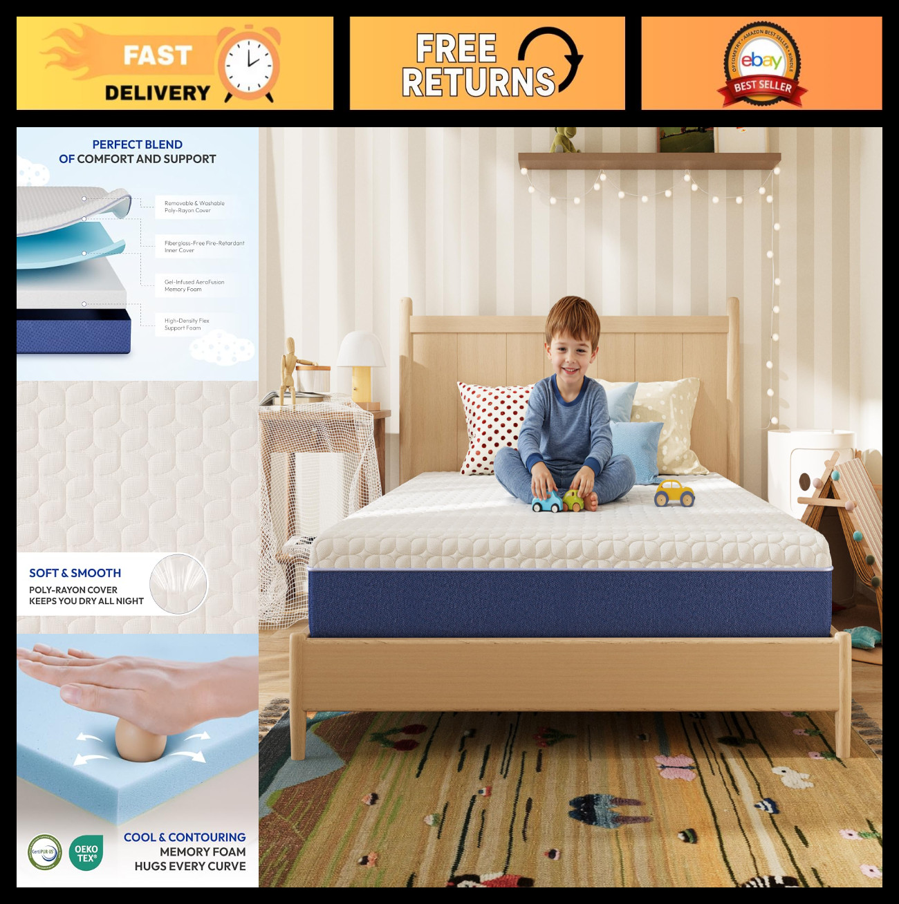 6″ Firm Gel Memory Foam Full Mattress in a Box, Pressure Relief & Spinal Support