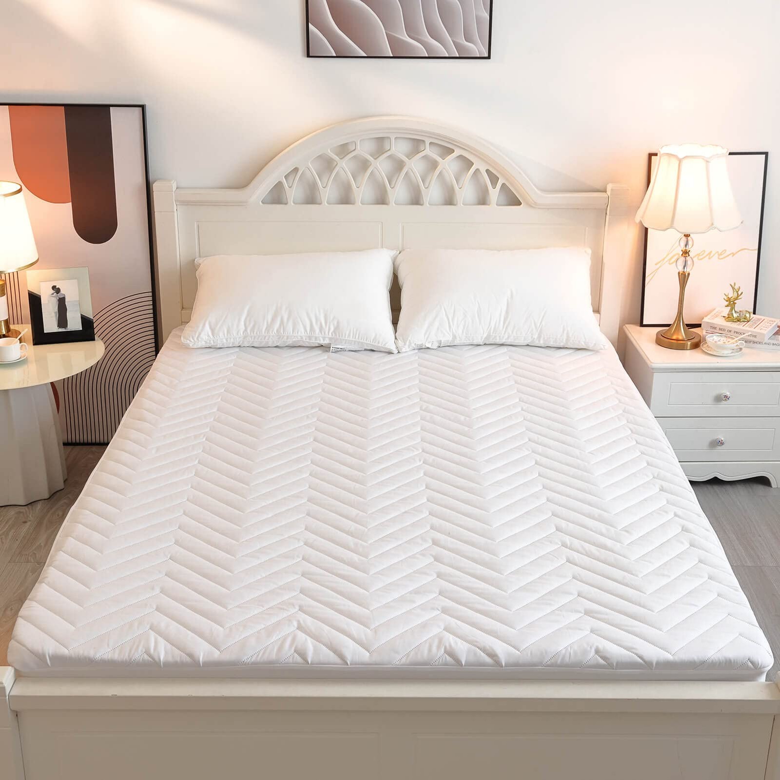Quilted Waterproof RV Short Queen (60 x 75 inches), White