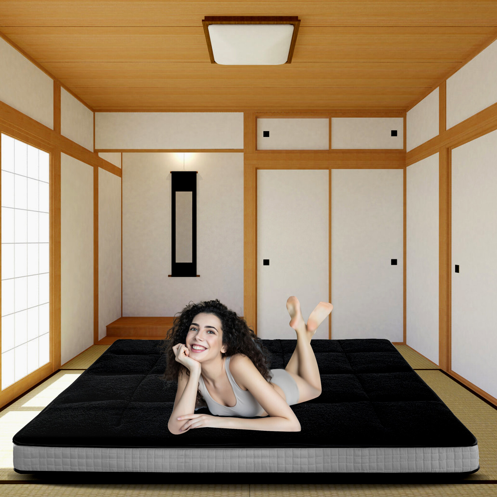 SLSY Foldable Sherpa Fleece Mattress,Sleeping Tatami Mat Lounger Guest Bed