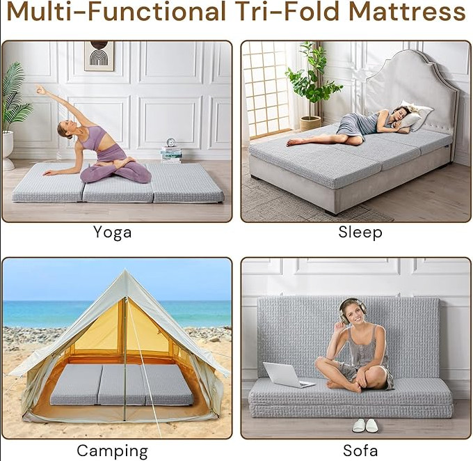 Tri-Fold Memory Foam Guest Floor Mattress – 3 Inch Foldable Twin Bed for Guests