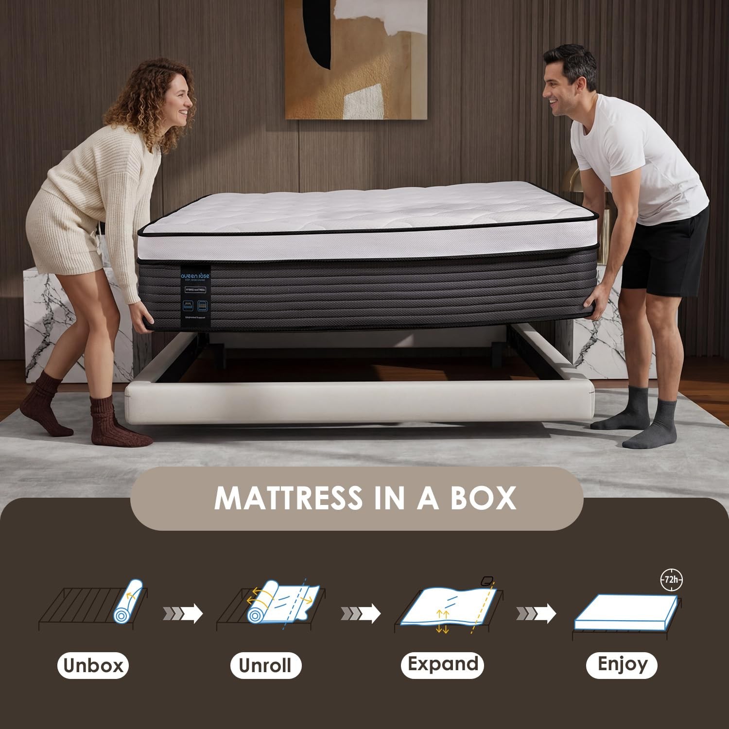 Full Hybrid Mattress, 12 Inch, Edge Support, Back Pain Relief, CertiPUR-US