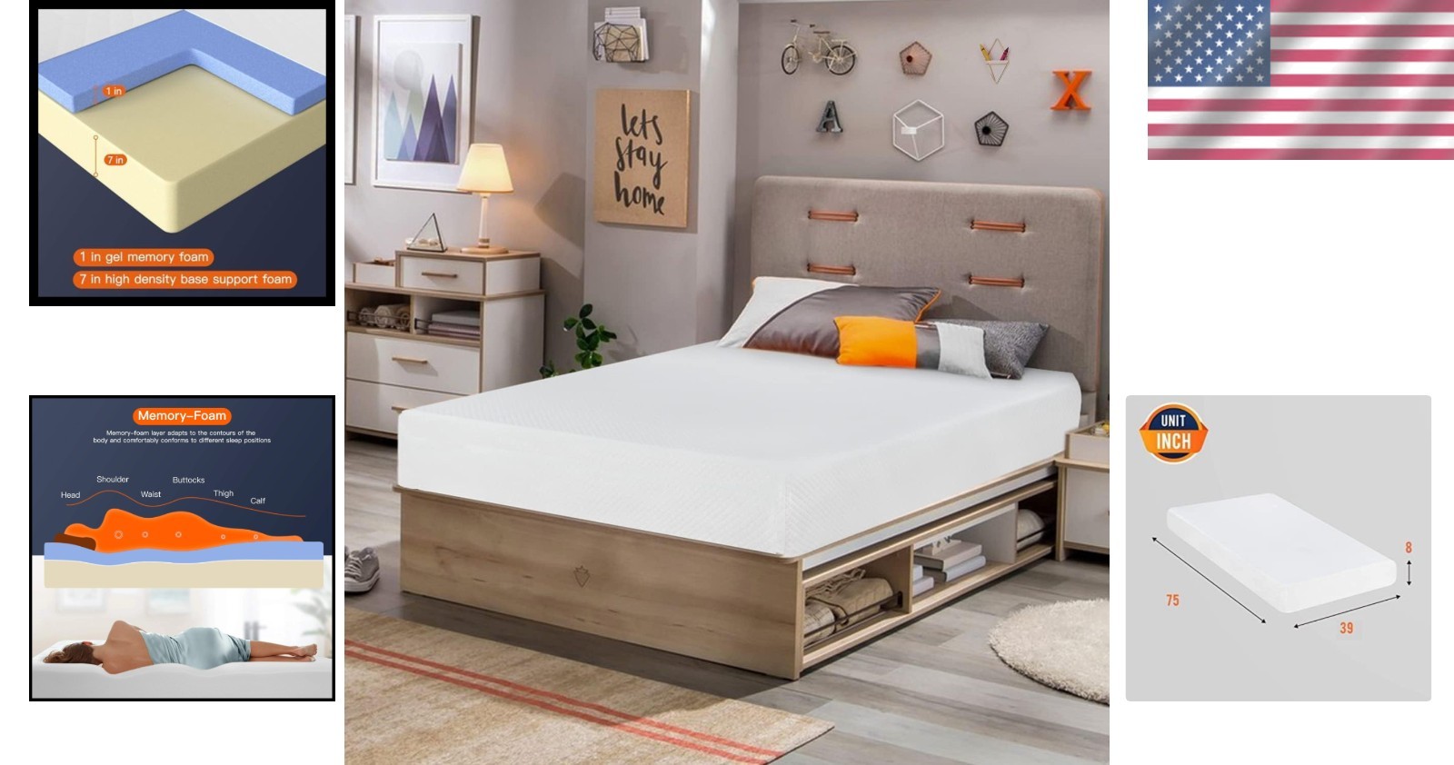 Pressure-Relieving Twin Mattress – 8 Inch CertiPUR Gel Foam with Removable Cover