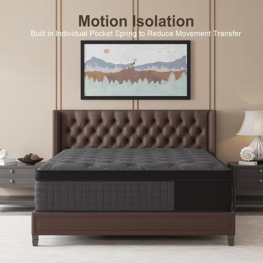 King Medium Firm Gel Memory Foam 14 In. Hybrid Mattress Euro Top Individually Wr