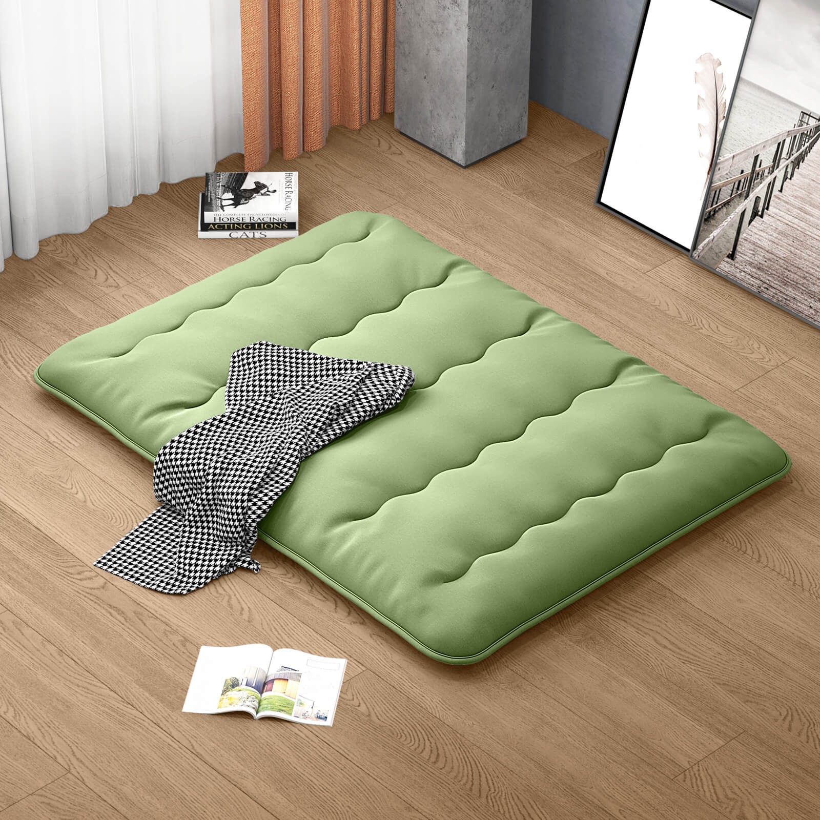 Queen Futon Mattress Japanese Floor Pad Washable Cover Carry Bag Green
