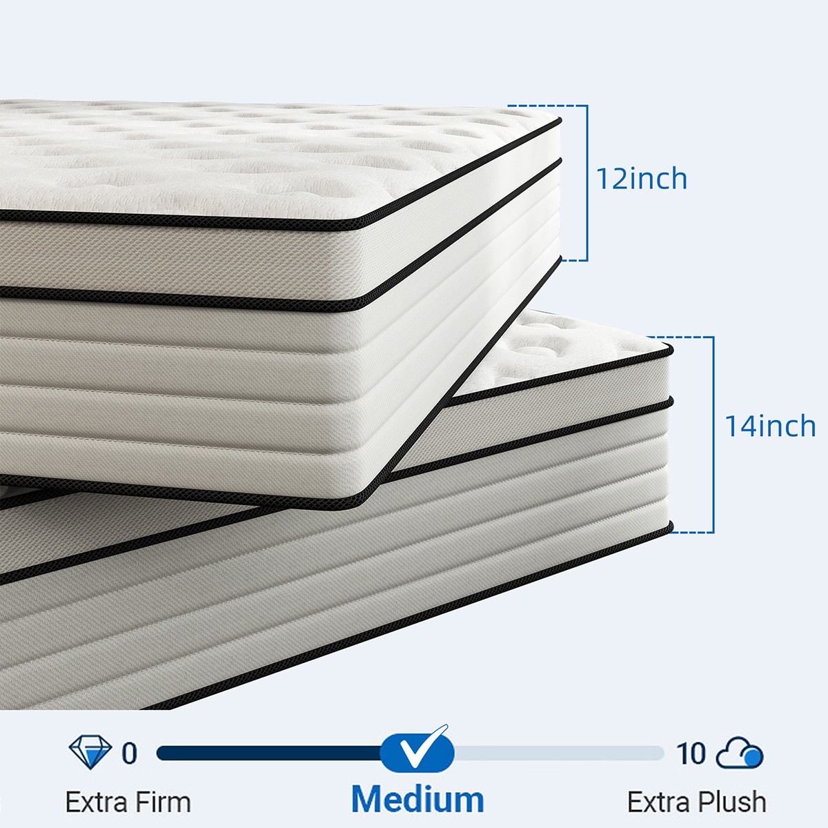 12/14 Inch Gel Memory Foam Pocket Spring Mattress Twin Full Queen King In A Box