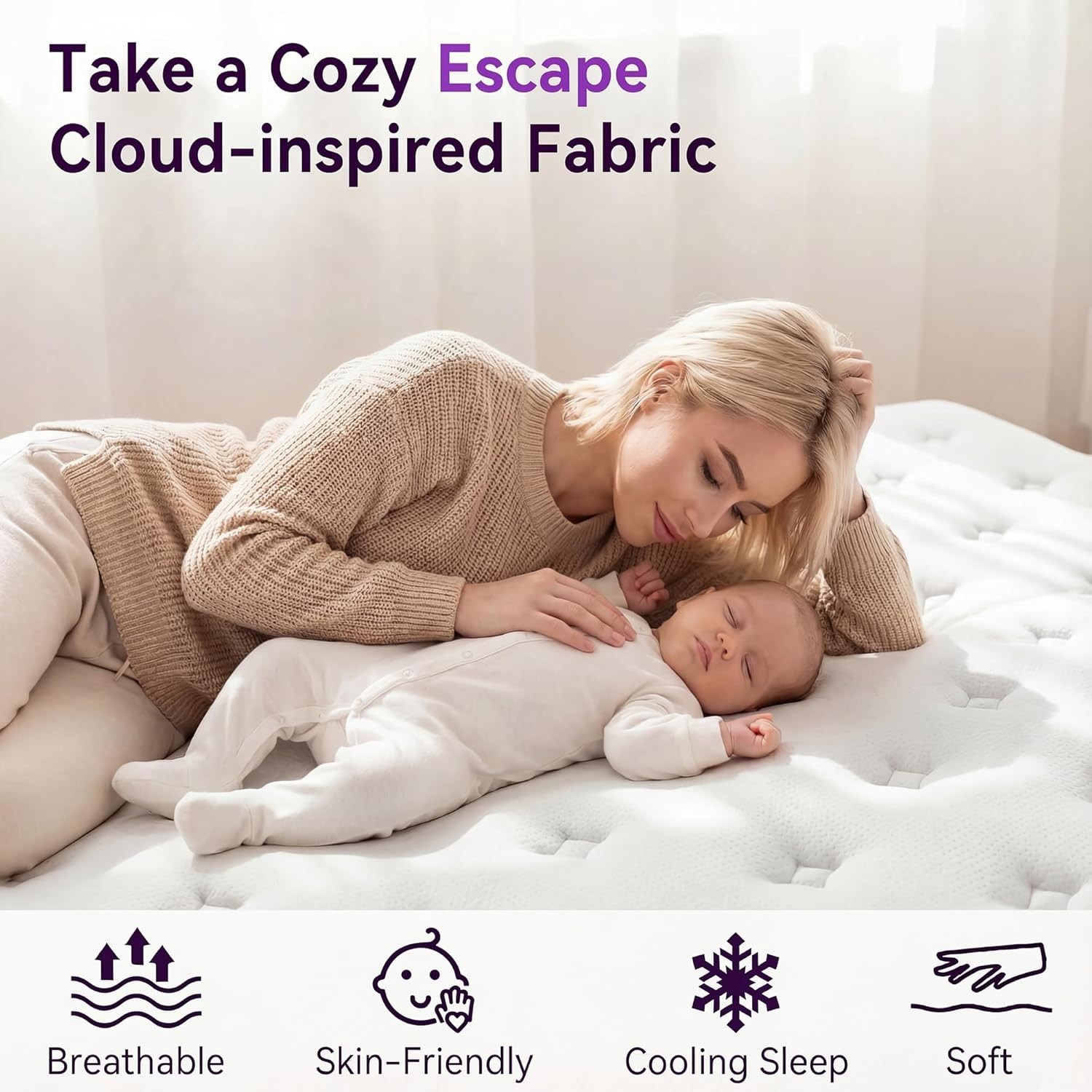 12″ Queen Mattress in a Box Purple Hybrid Mattress with Gel Memory Foam & Pocket