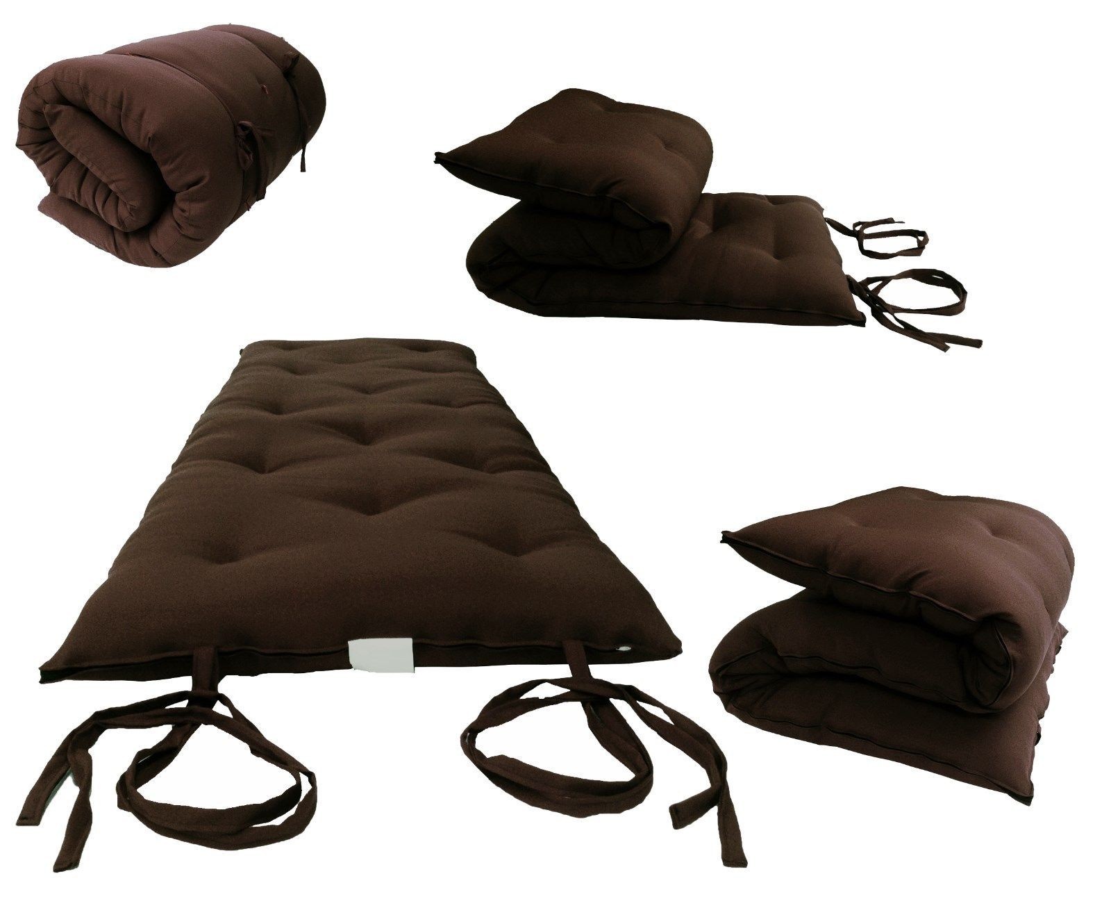 Brown Traditional Japanese/Thai Floor Rolling Futon Mattresses 3 x 27 x 80