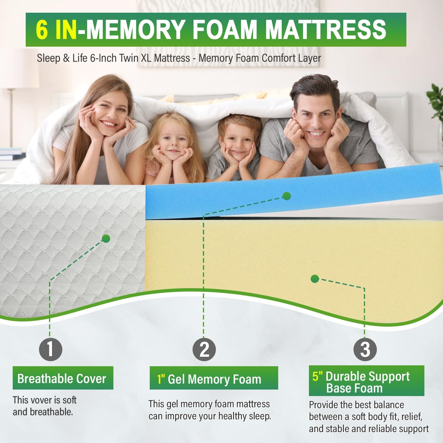 Twin XL Gel Memory Foam Mattress Medium Firm Pressure Relief Cooling CertiPUR-US