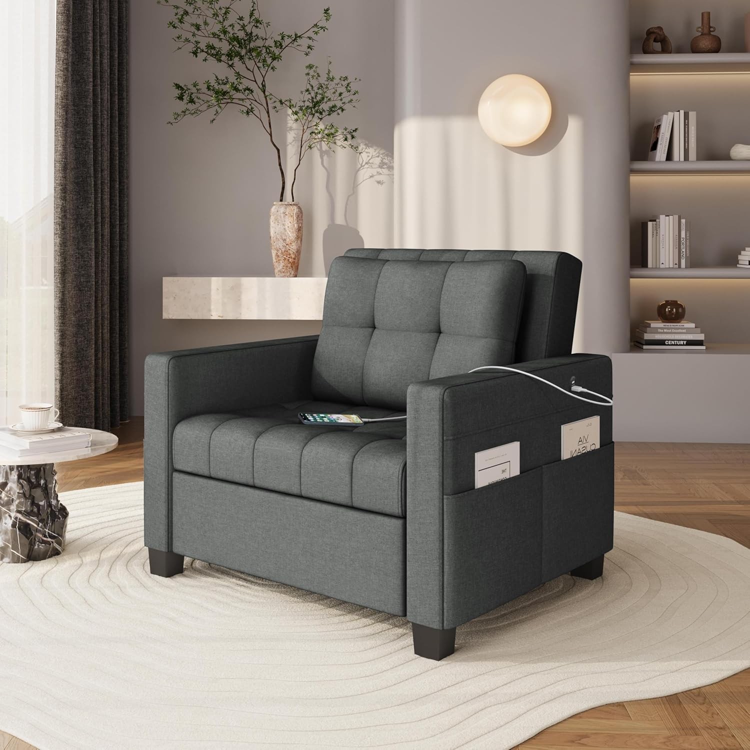 Sleeper Chair Convertible Chair Bed Fabric Futon Sofa Bed 3-in-1