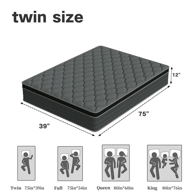 Mocangtu 12″ Twin Hybrid Mattress in a Box Twin Gel Memory Foam With Pocket Coil