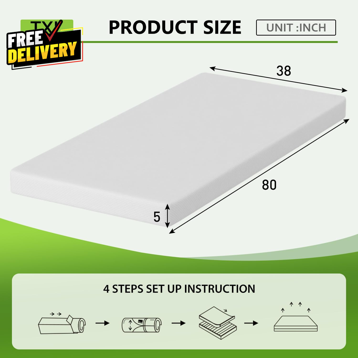 5 Inch Twin XL Gel Memory Foam Mattress Medium Firm Washable Cover CertiPUR-US