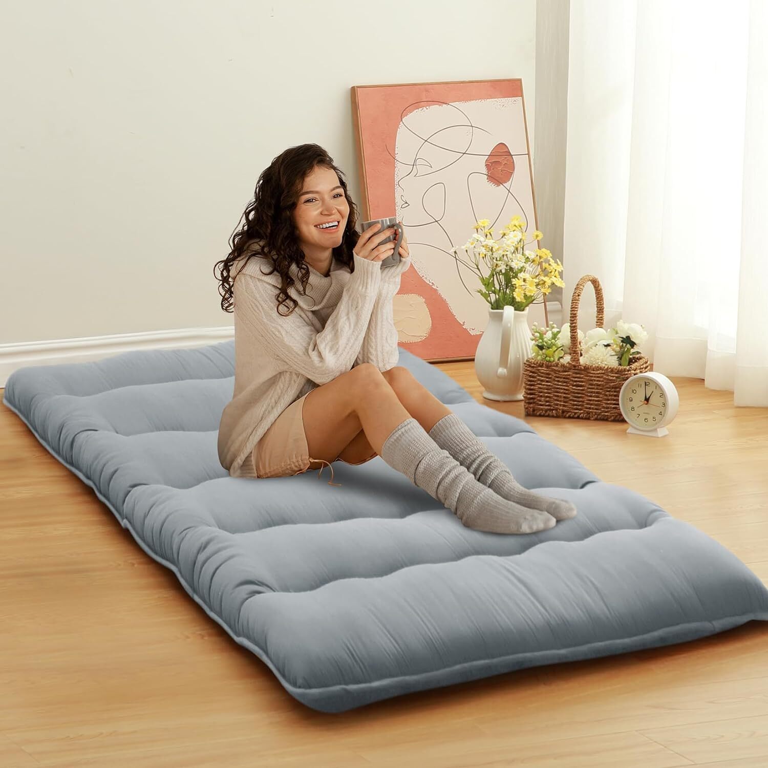 Foldable Japanese Floor Mattress Twin/Full/Queen Roll Up Mattress Sleeping Pad
