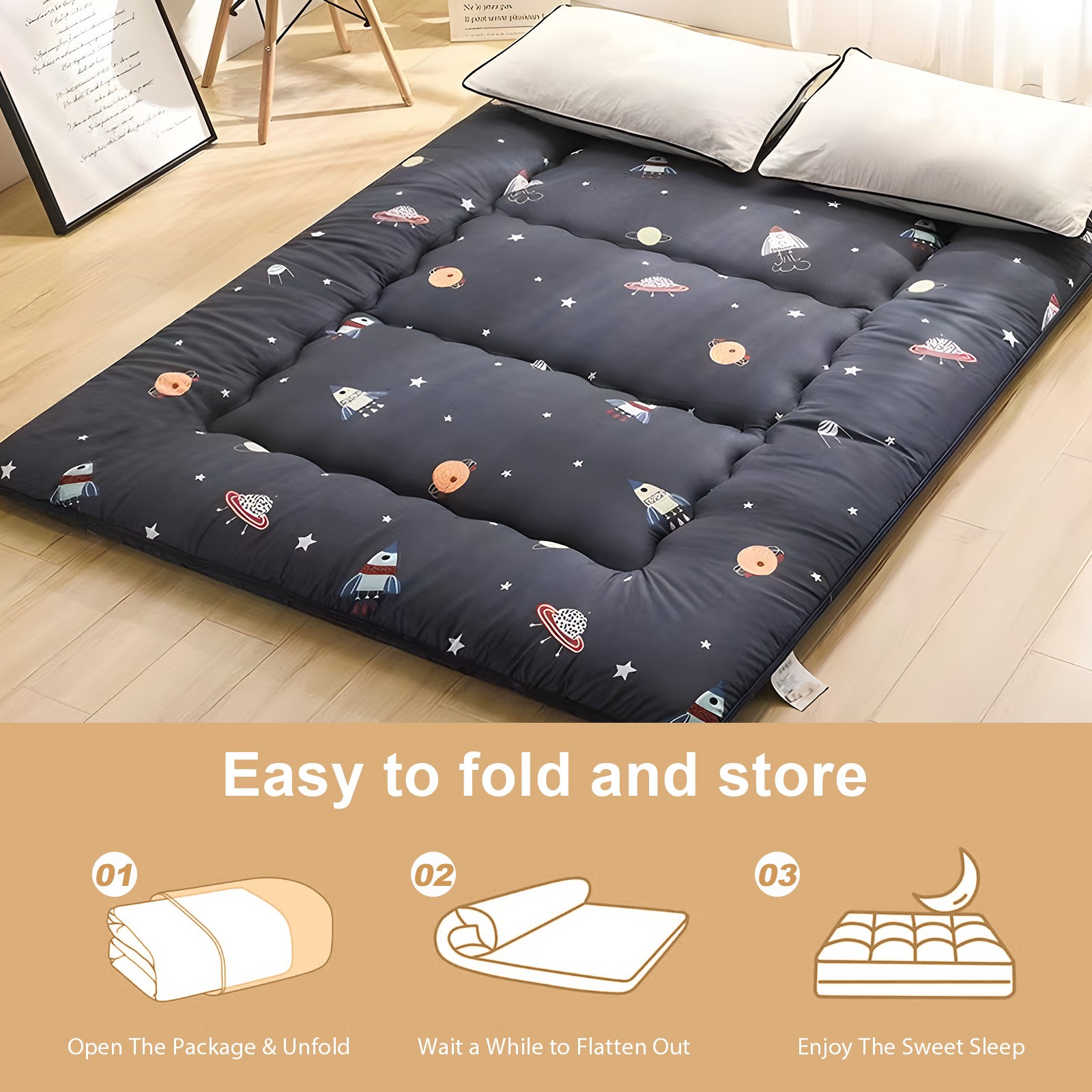 4″ Thick Japanese Floor Futon Mattress Roll Up Tatami Mat Dormitory Sleeping Pad