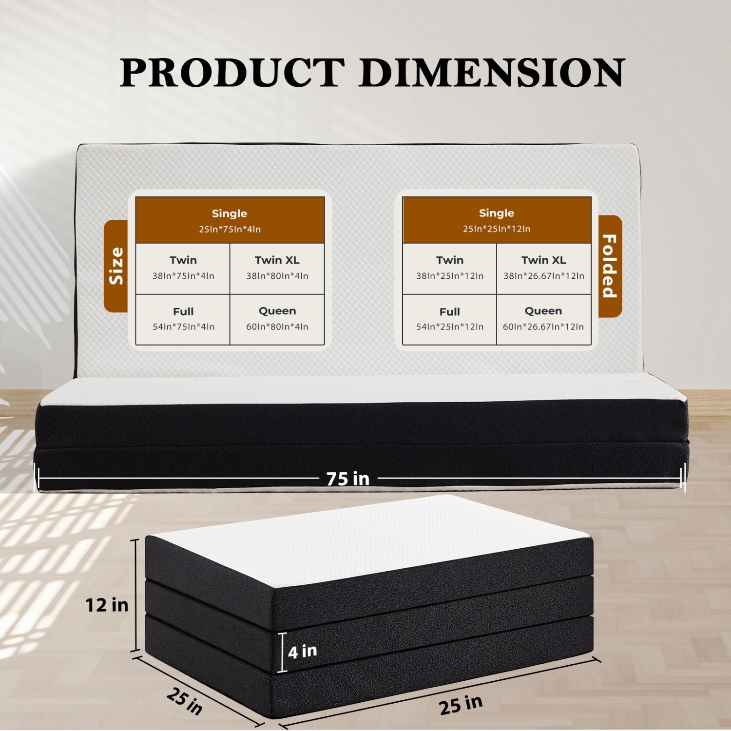 4″ Tri-fold Memory Foam Mattress w/ Washable Cover, Foldable&Portable Floor Bed