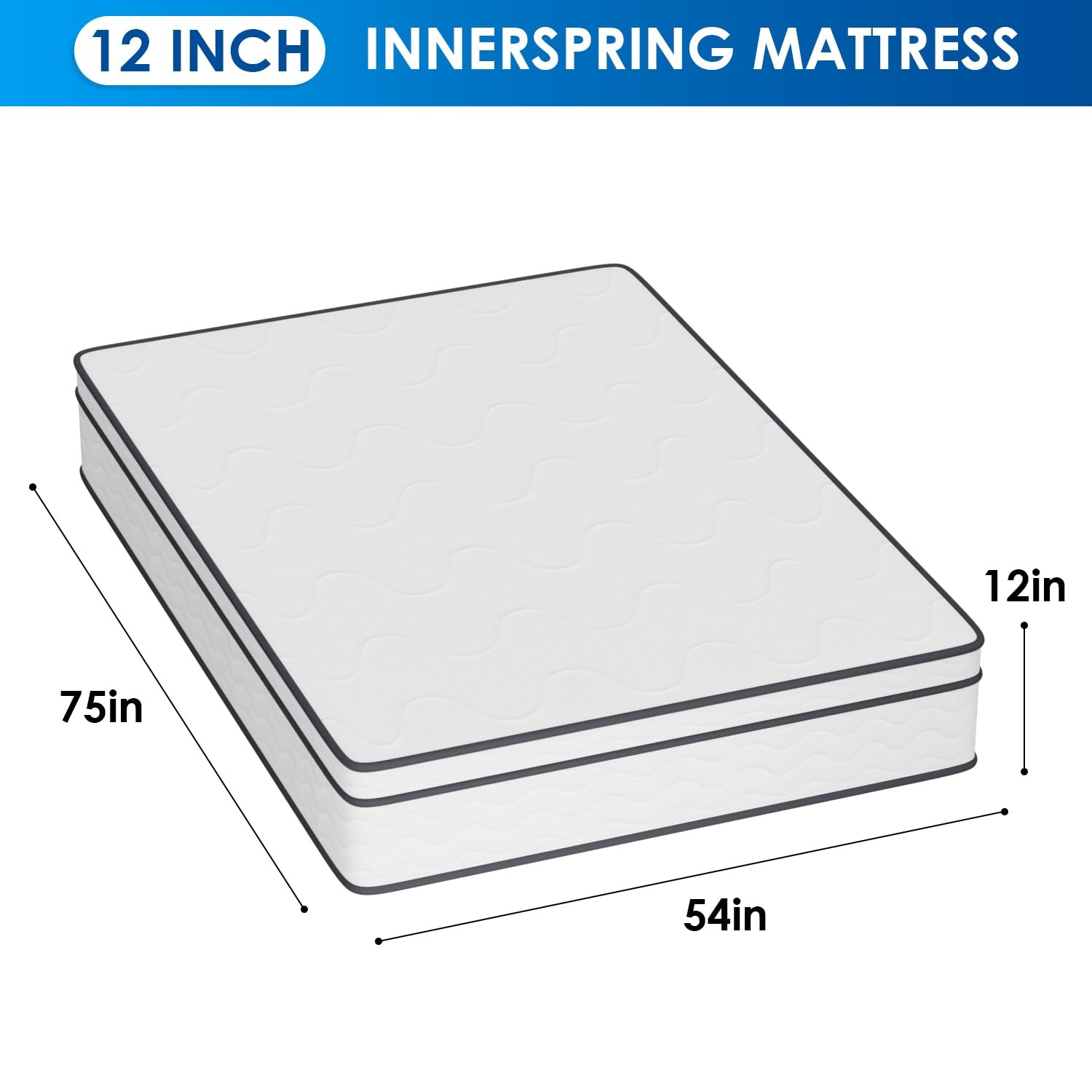 | 12 Inch Full Mattress | Medium Firm Hybrid Mattress | White | with High-Den…