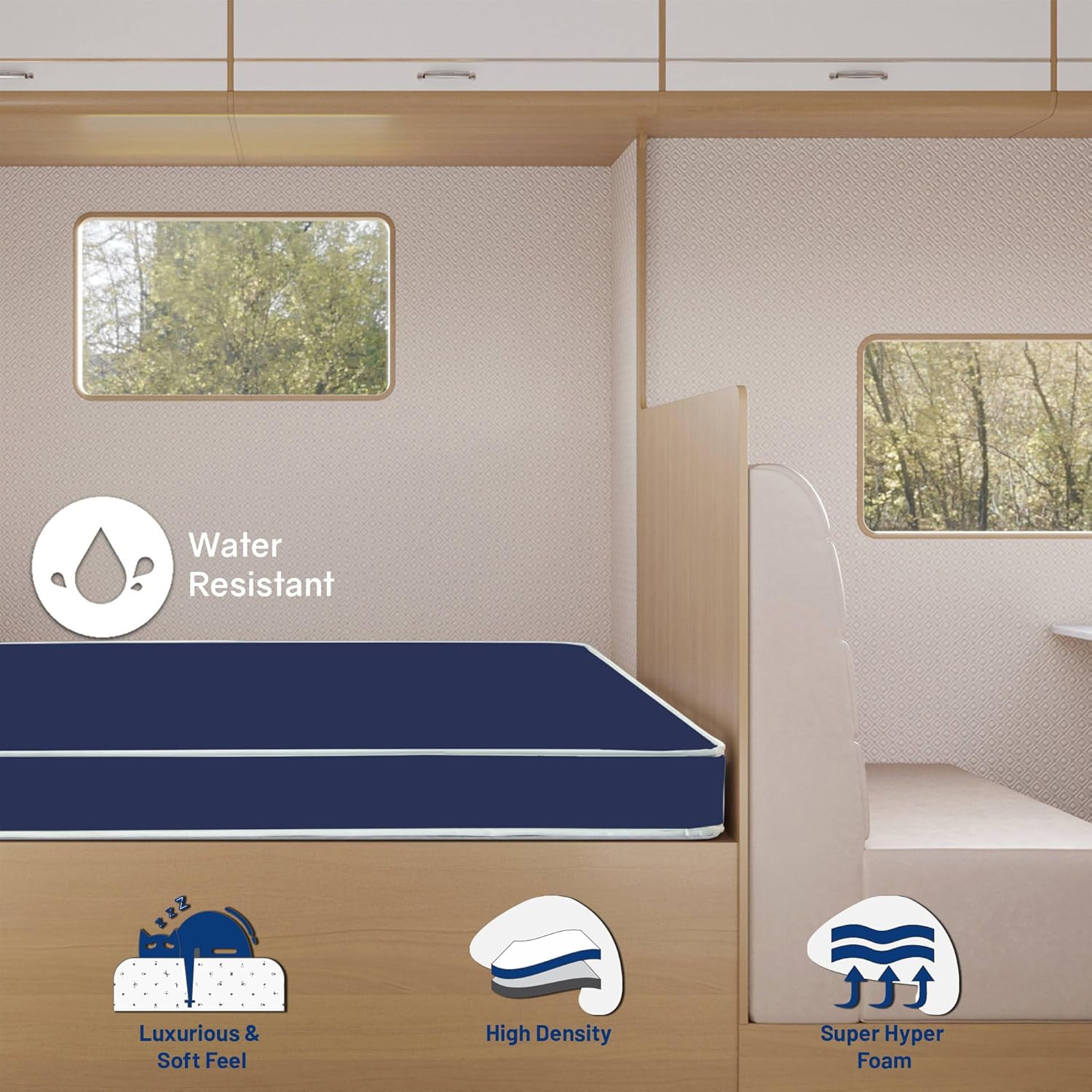 6-Inch Medium Firm Water-Resistant Foam Mattress, Short Queen Size, Blue