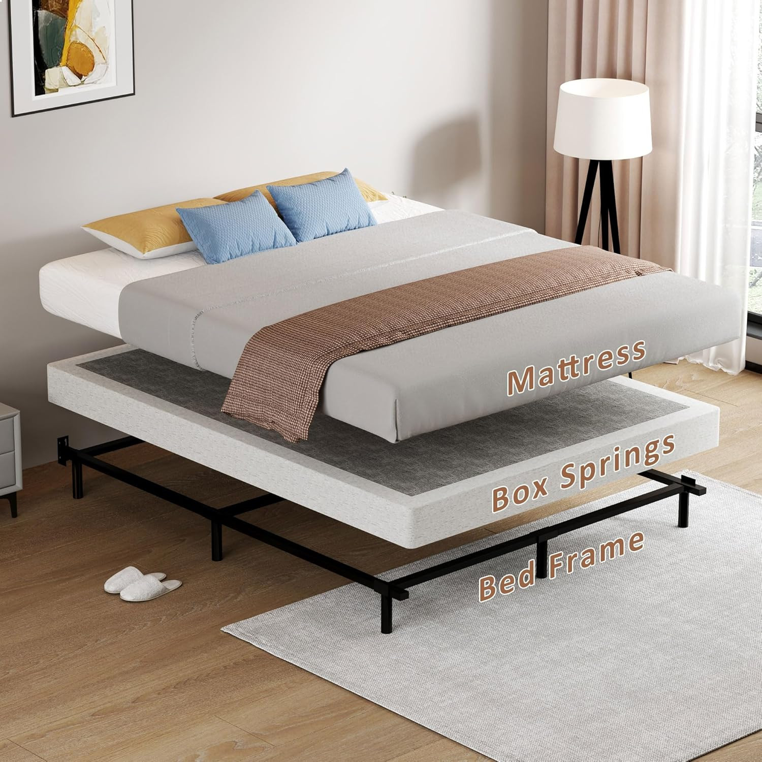 Low Profile Queen Box Spring – 5″ Heavy Duty Metal Bed Base with Fabric Cover