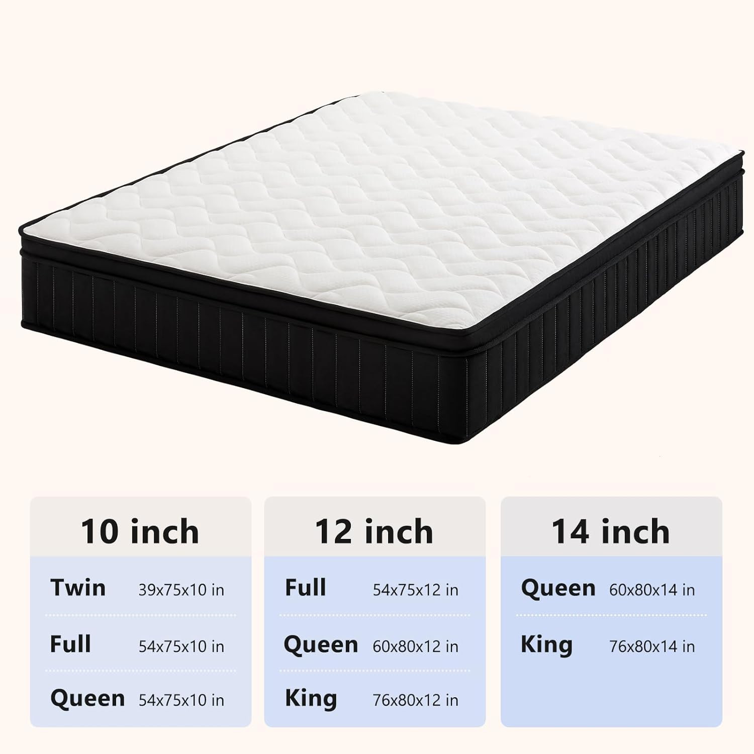 12 Inch Queen Size Mattresses, Memory Foam Hybrid Mattress in a Box with Indepen