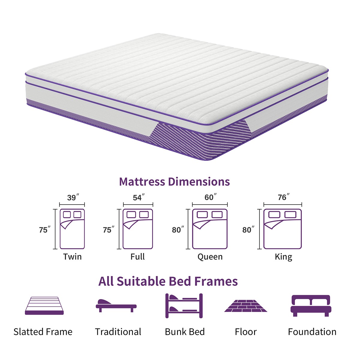 12 Inch Hybrid Spring Mattress in Box Gel Memory Foam Twin Full Queen King Size