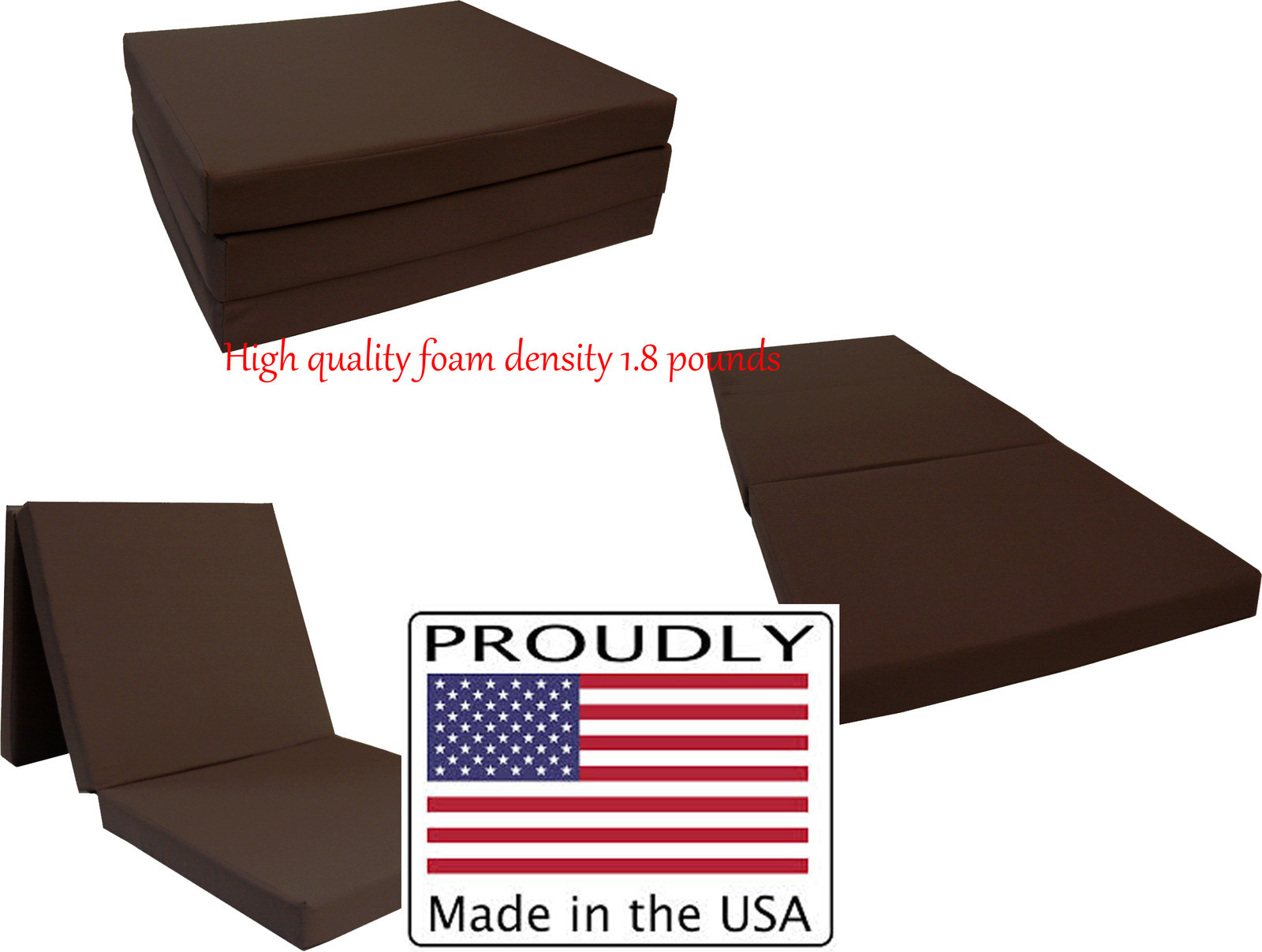 Shikibuton Trifold Foam Beds, High Density Folding Mats 3x27x75, Brown
