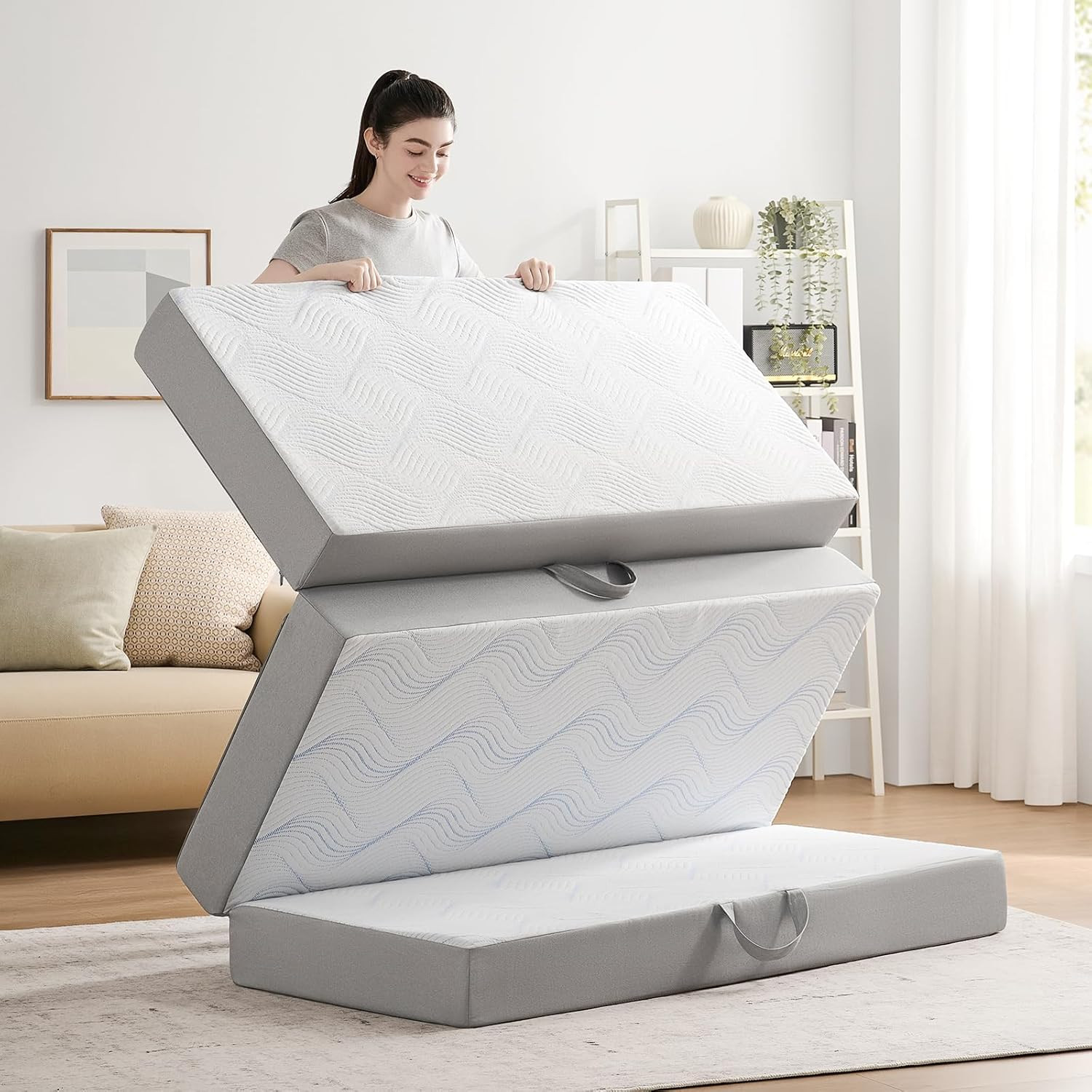 Queen 6-Inch Foldable Memory Foam Mattress – Portable & Washable for Travel