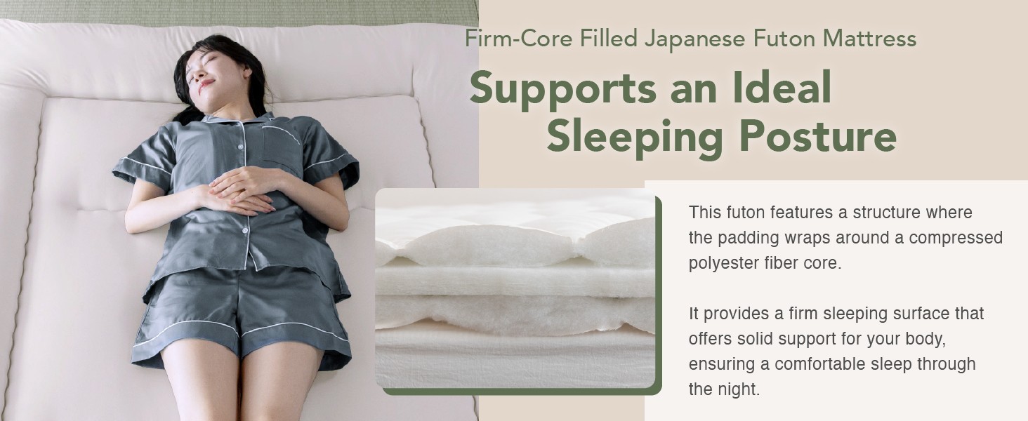 Japanese Futon Floor Mattr, Firm-Core SHIKIBUTON, Made in Japan