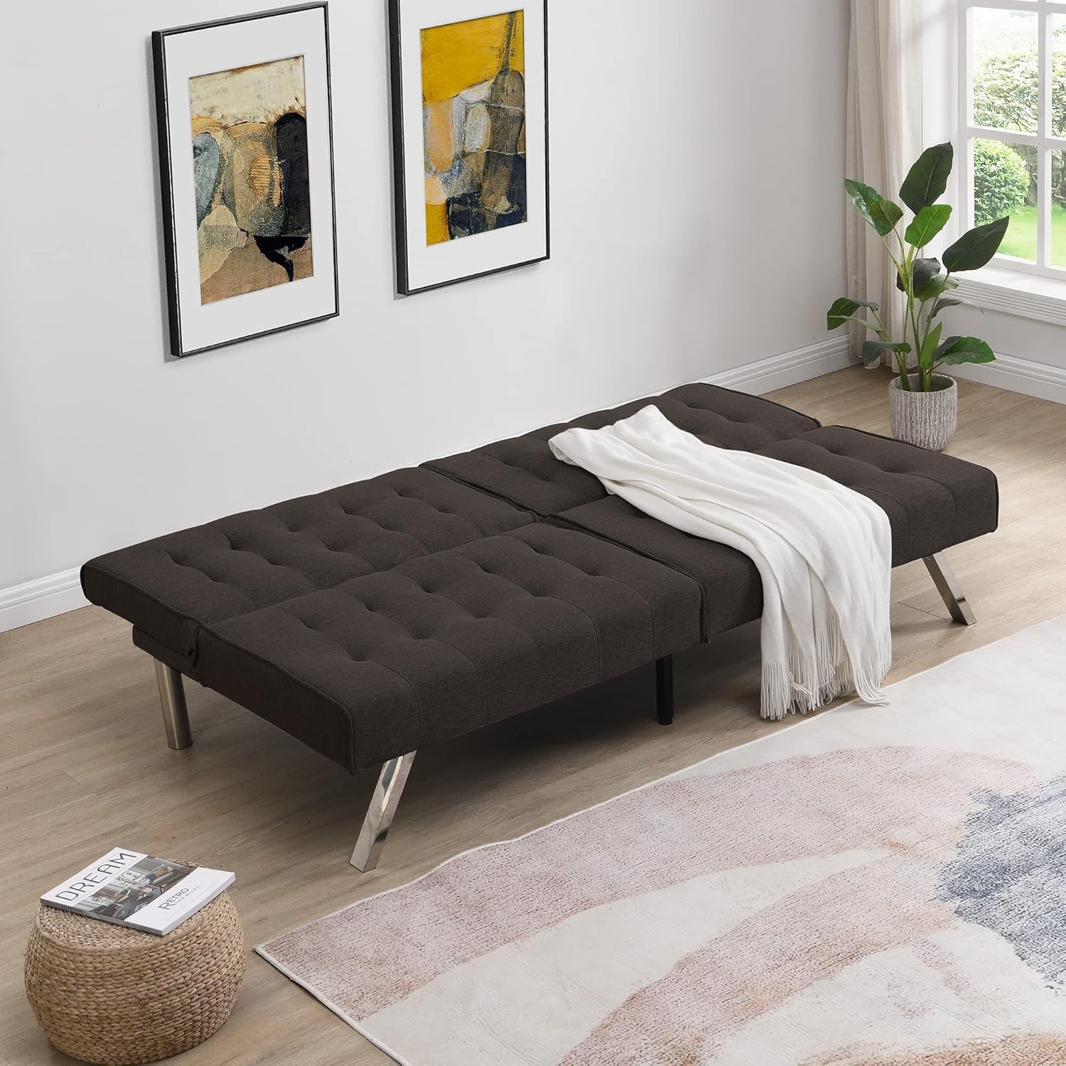 Fabric Convertible Folding Futon Sofa Bed,Upholstered Sleeper Couch