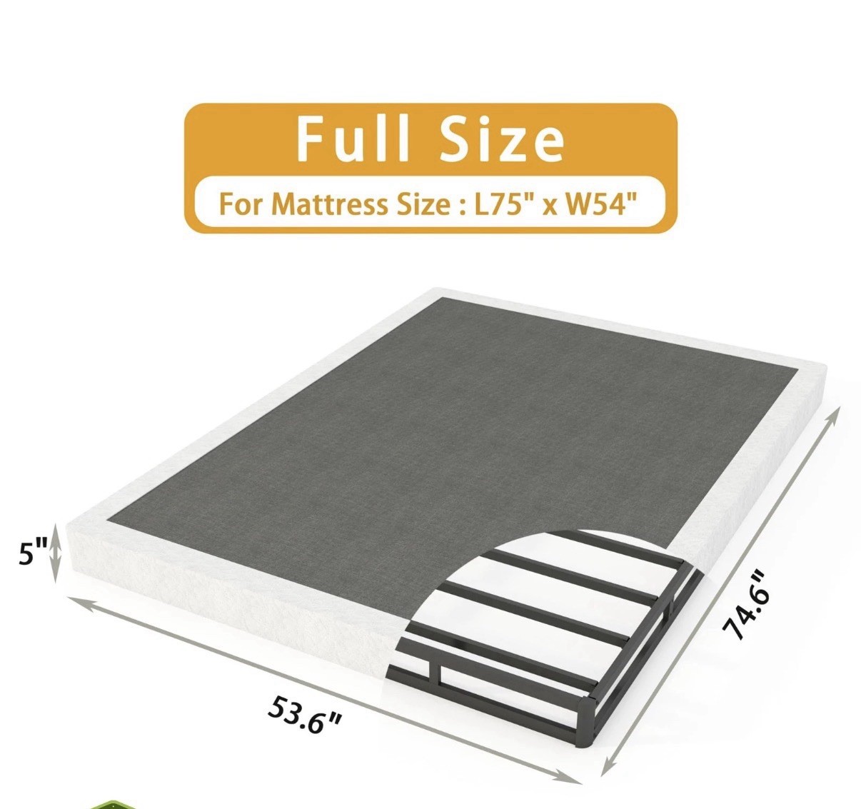 LUMUNANCE Full Box Spring 5″, Heavy Duty Metal Mattress Foundation