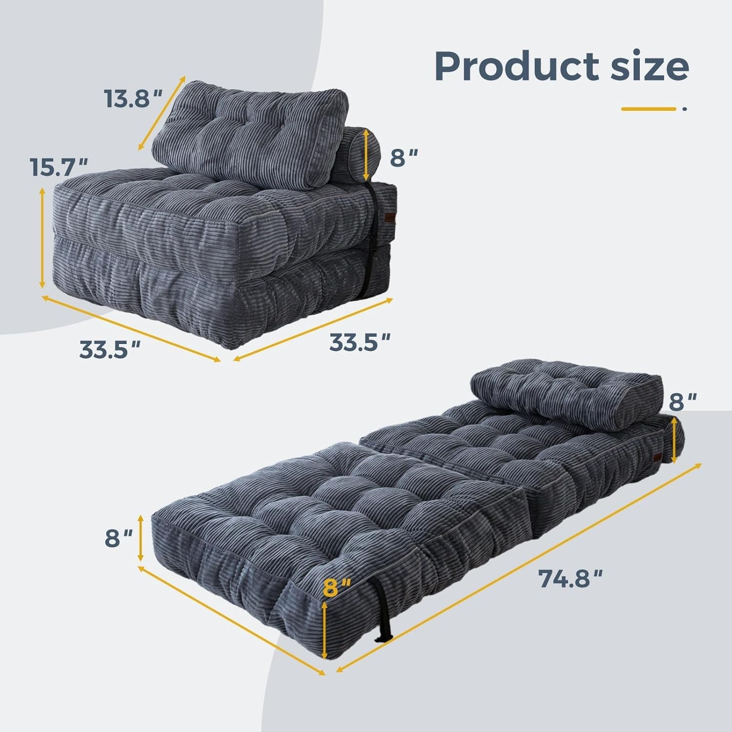 MAXYOYO Folding Sofa Bed, Convertible Sleeper Chair with Single, Dark Grey