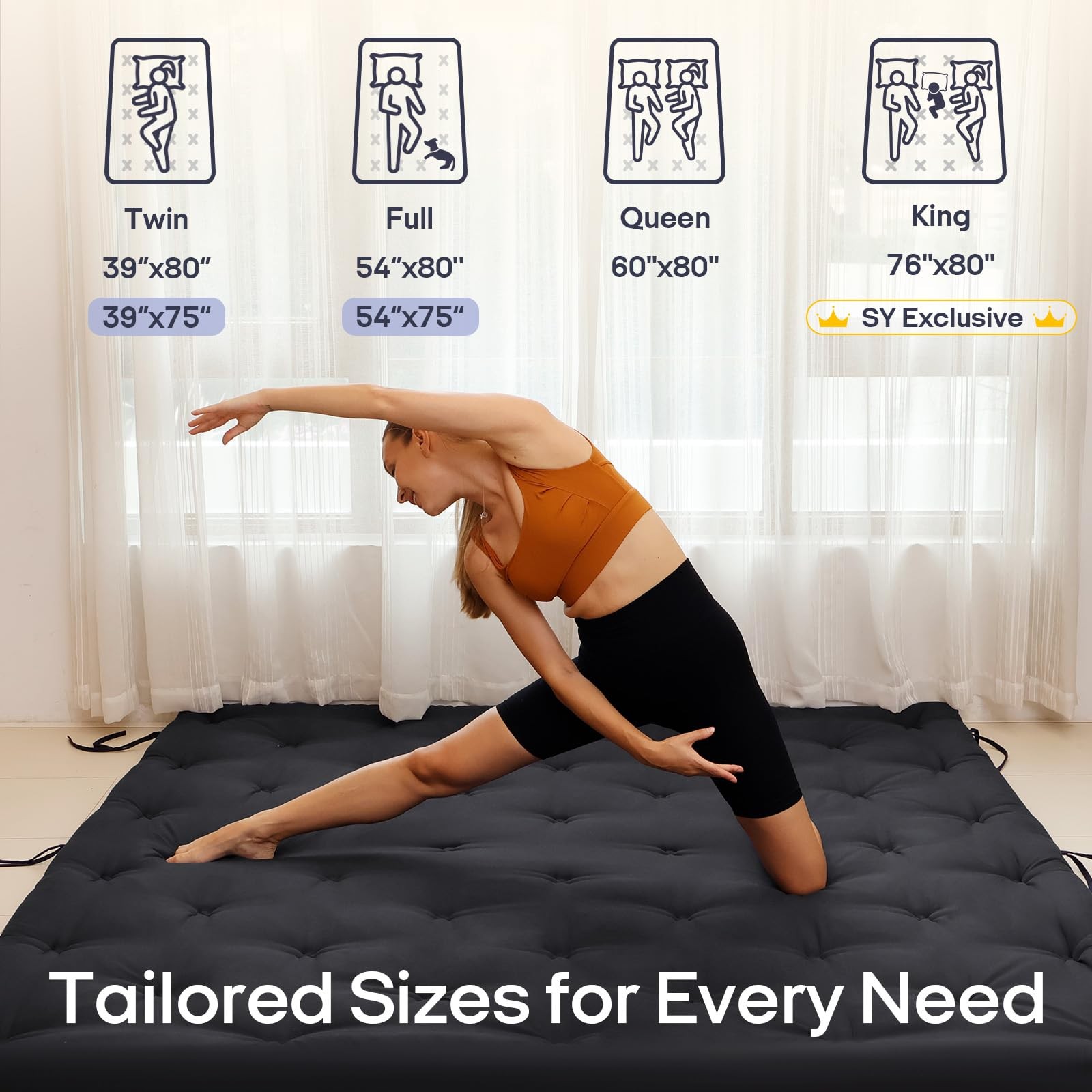 Water Resistant Japanese Futon Mattress, King Size 80″x76″, 2.5 Inch Thick Ja…