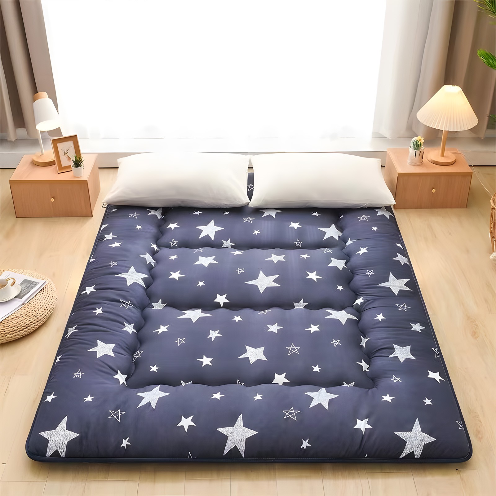 Foldable Japanese Floor Mattress Roll Up Futon Tatami Mat for Camping Guest Room