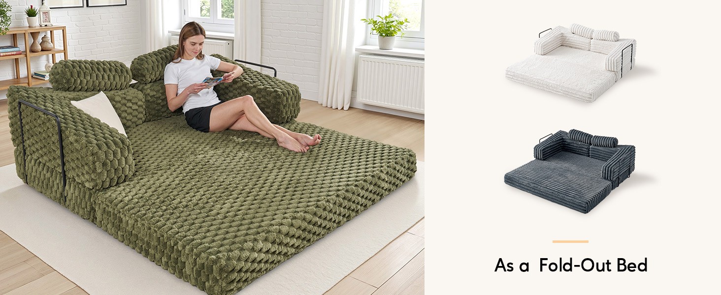 Futon Sofa Bed, Convertible Futon Couch with Plush Faux Fur, No