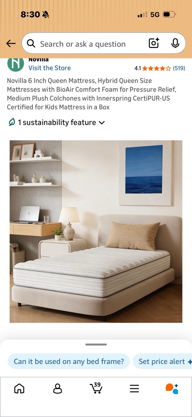 Novilla Queen 6in Hybrid Mattress Medium Plush, Breathable, White