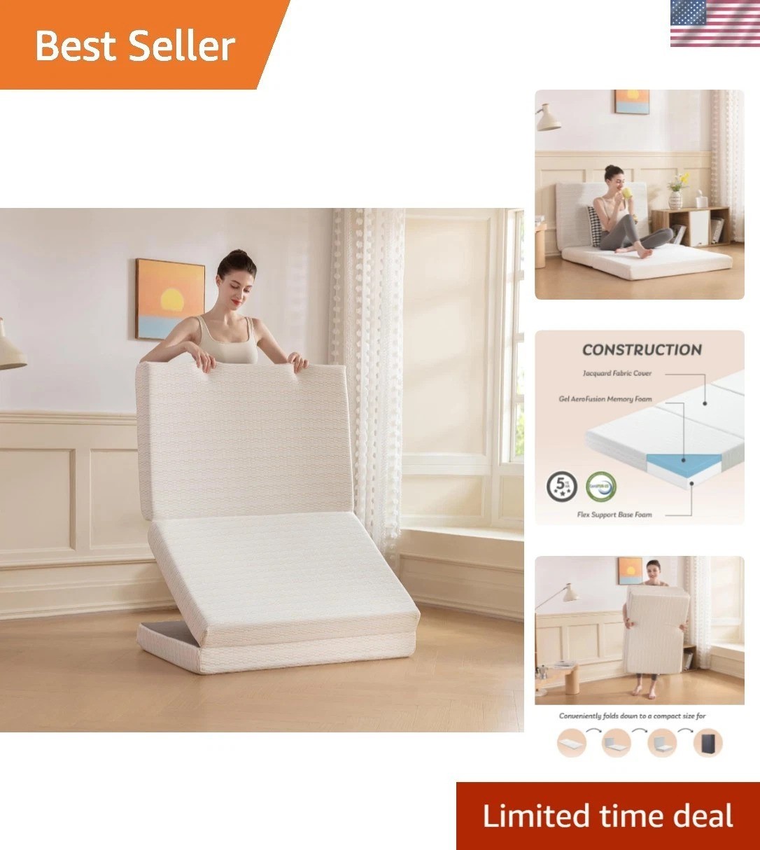 4-Inch Foldable Memory Foam Mattress Topper – Perfect for Camping or Guests