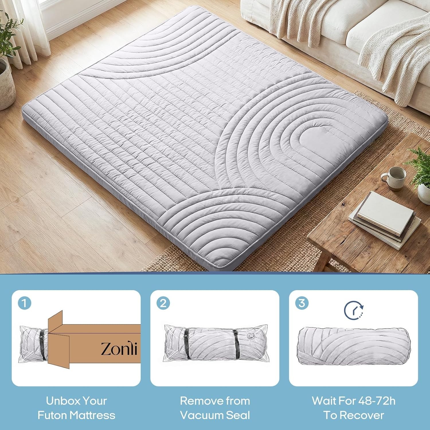 Foldable & Portable Full Size Futon Mattress – Washable Cover for Easy Care