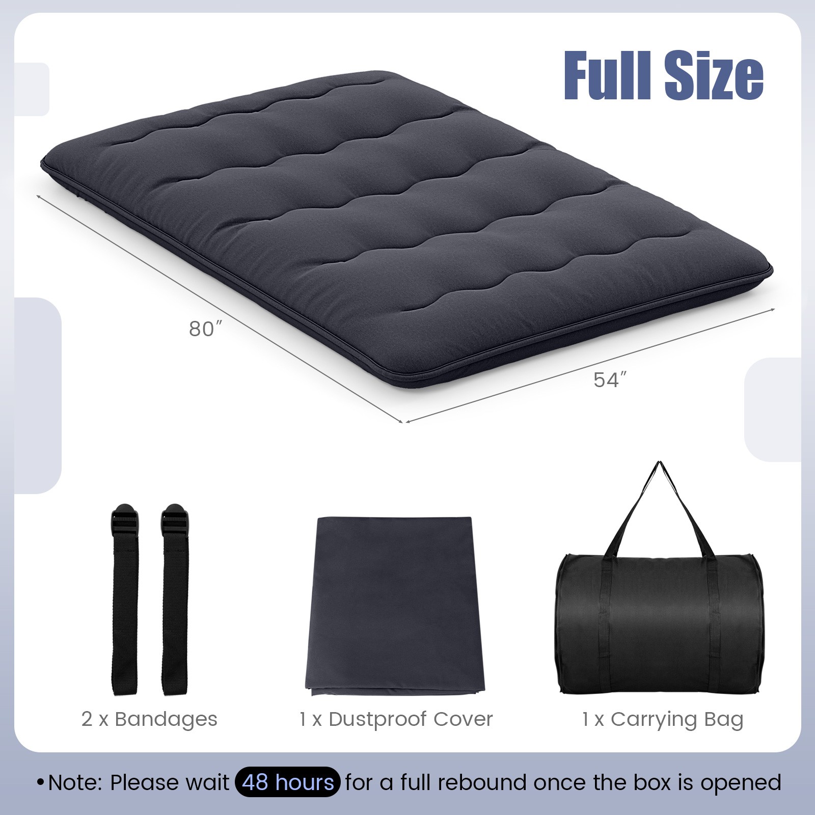Full Futon Mattress Japanese Floor Pad Washable Cover Carry Bag Black