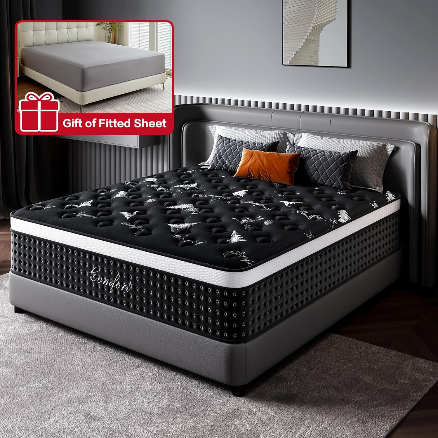 12″ Queen Hybrid Memory Foam Mattress for Back Pain Relief & Comfort