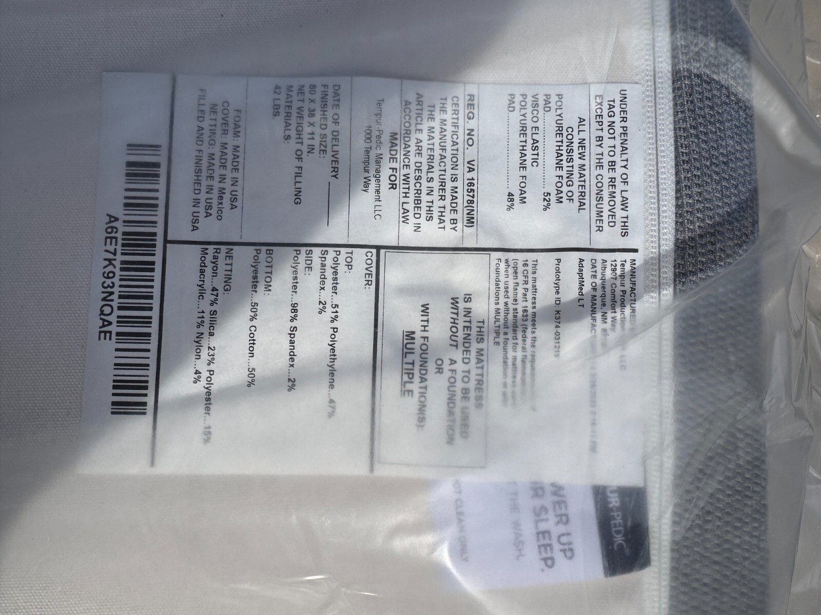Tempur pedic mattress Adapt Medium Contour Technology Twin XL / King split