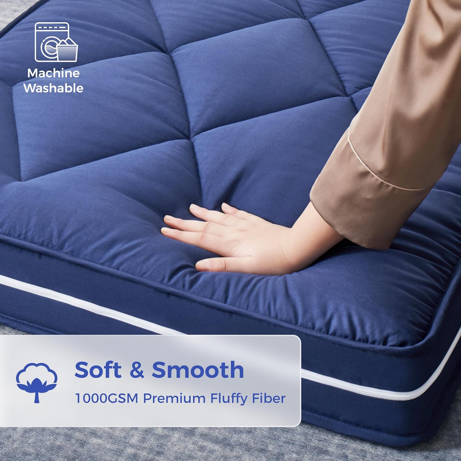 Portable 4″ Twin Gel Memory Foam Mattress Topper with Removable Cover, Blue