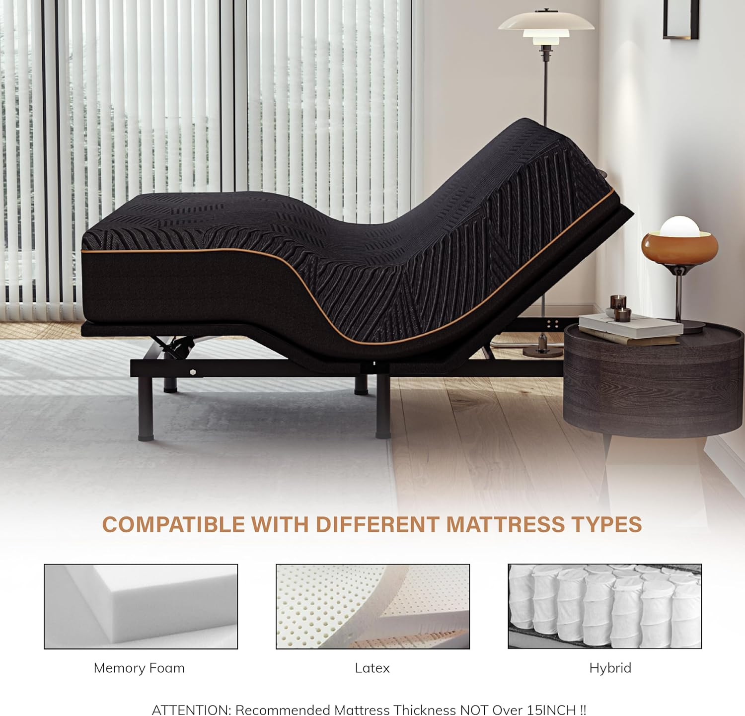 EGOHOME Split King Adjustable Bed Frame & 14″ Memory Foam Mattress Set