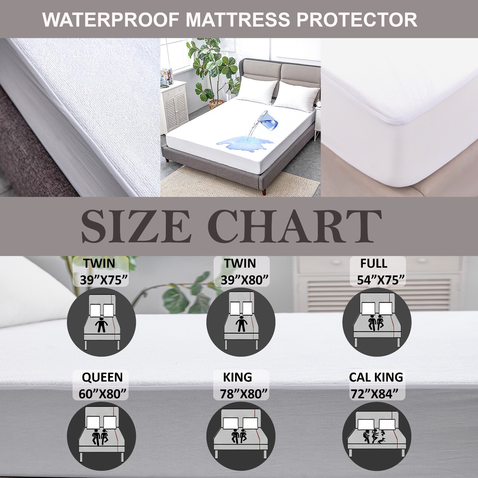 Premium Cotton Terry Fabric 100% Waterproof Deep Pocket Mattress Protector