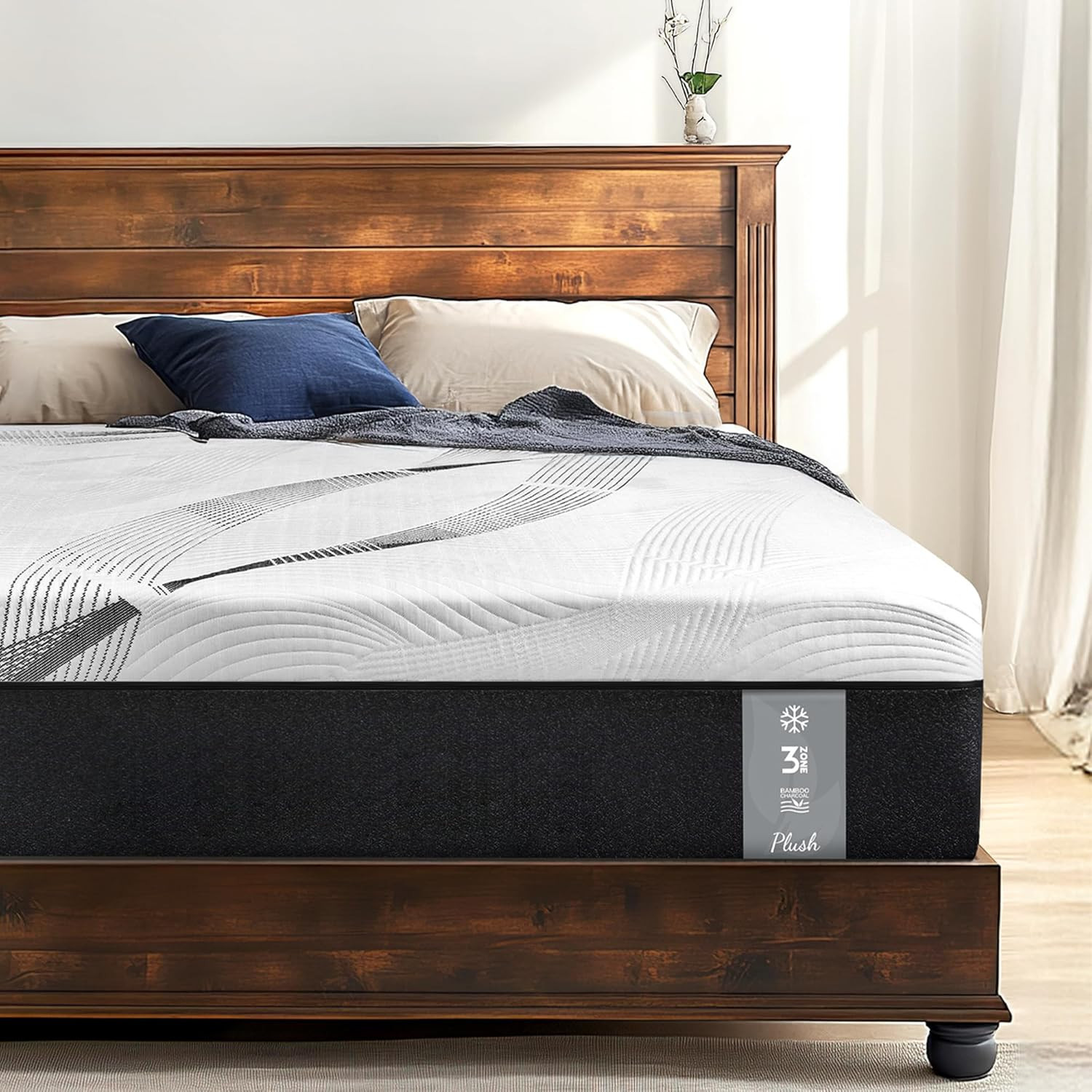 Full Size Mattress 14 Inch, Plush Hybrid Mattress Made in USA, 3-Zone Individual