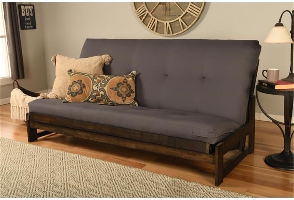High-Density Fo Full-Size Gray Twill Fabric Futon