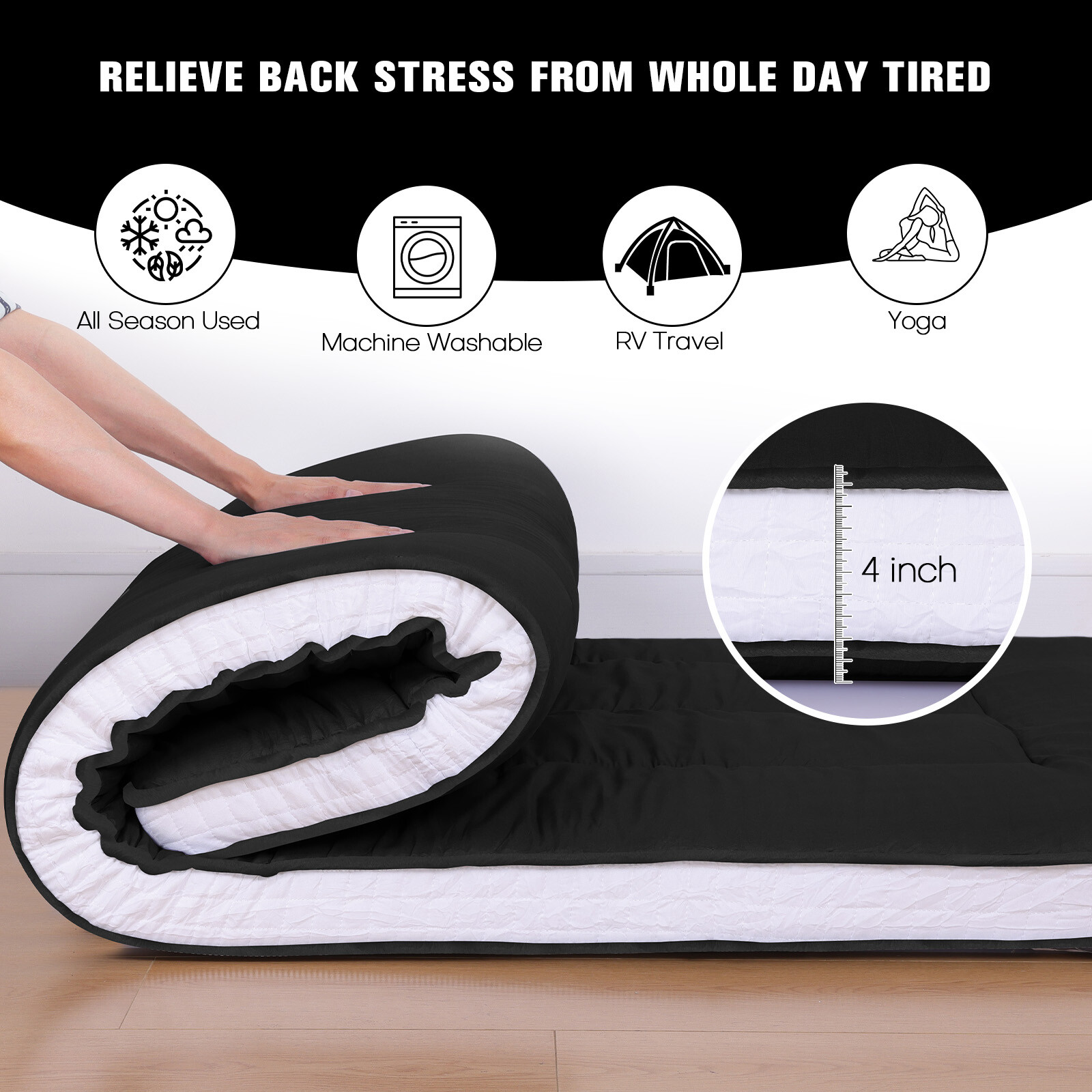 Japanese Floor Mattress 4″ Extra Thick Folding Sleeping Pad for Twin/Full/Queen