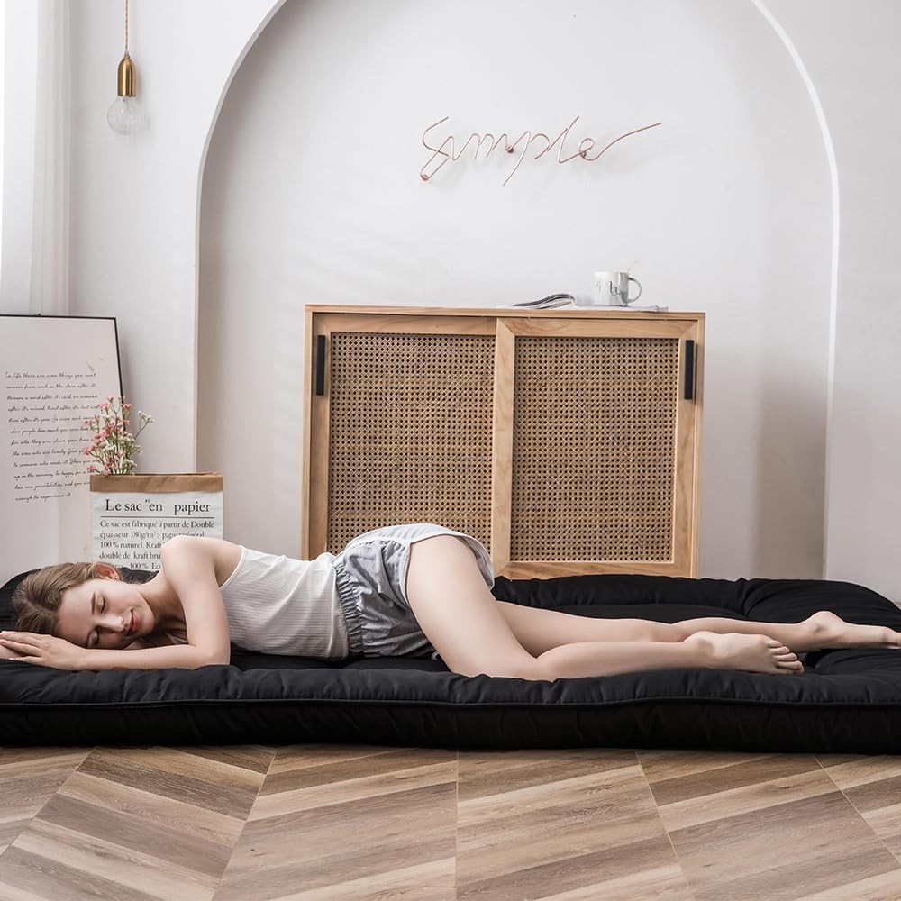 Japanese Floor Mattress Futon Mattress, 4 Thicken Tatami Mat Sleeping Pad Foldab